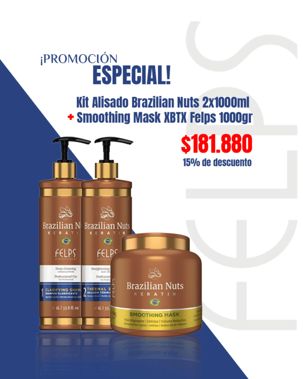 Kit Alisado Brazilian Nuts 2x1000ml + Smoothing Mask XBTX Felps 1000gr
