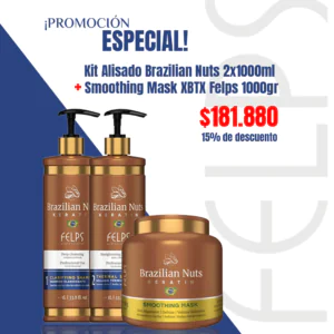 Kit Alisado Brazilian Nuts 2x1000ml + Smoothing Mask XBTX Felps 1000gr